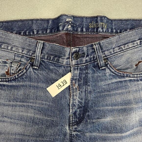 7 Seven For All Mankind Jeans Mens 34x34 Slimmy Medium Wash Stretch Distressed - Picture 14 of 15